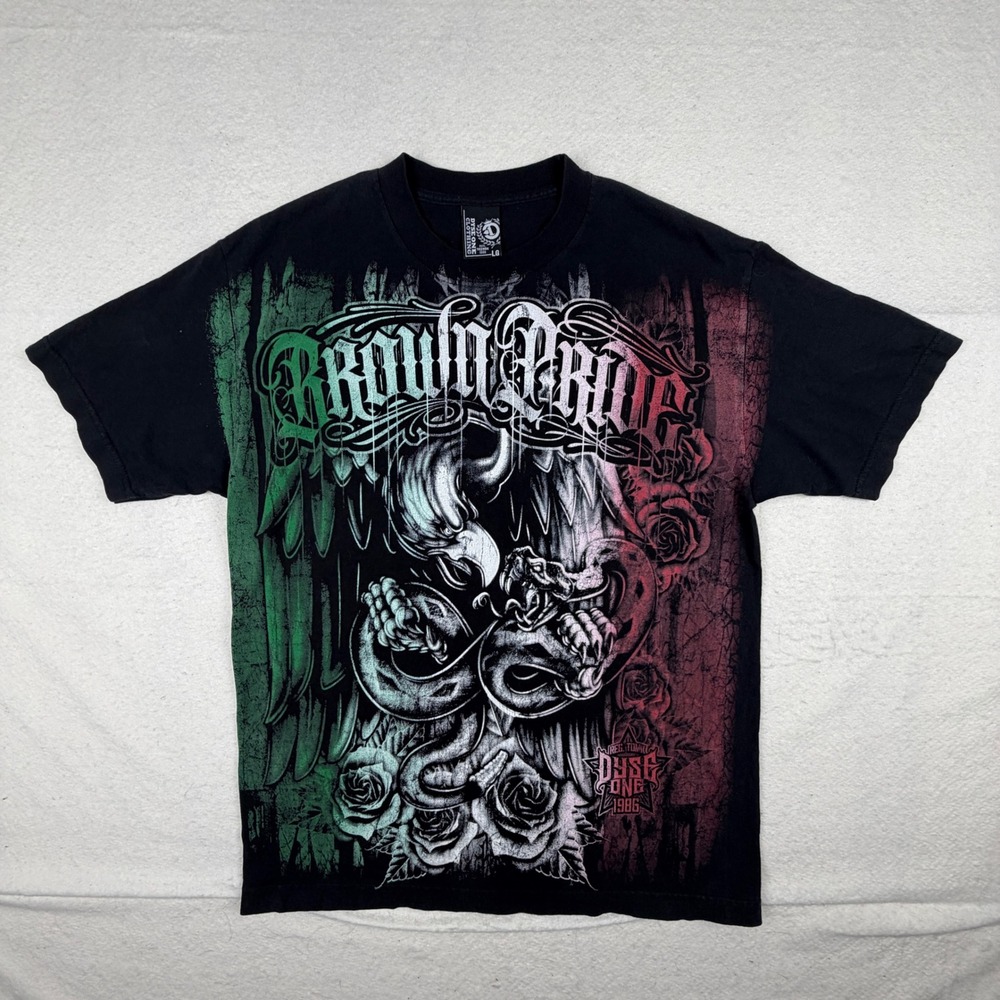 Dyse One Brown Pride Graphic T-Shirt Mens Large Black Chicano Eagle Snake USA